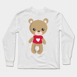 Valentine's Day Bear, Teddy Bear, Love, Hearts Long Sleeve T-Shirt